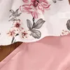 Ensembles de vêtements Souet Girls's Set Casual Style Polyester One épaule Top à volants imprimé et pantalon de couleur unie