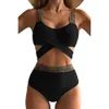 Offene modische enge Frauen-Bikini-Bikini-Rückenhöhe Badeanzug Bauchgold Elastizität Band Y05 2024 0424-6