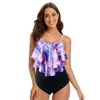 Women's Swimwear 8 Colors Women Ruffled Tankini Set Padded Top With Adjustable Shoulder Straps Elastic Slim Knitted High Waisted Beachwear 2024 d240424