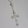 Halsband Victoria Handgjorda pärlhalsband imitation Vit kristallpärlor Pearl Rosary Style Lång halsband Justerbar gotisk kors