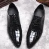 Dress Shoes Men Oxford Brogue Genuine Leather Black Blue Classic Style Wing Tip Lace Up Formal Wedding Office