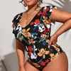 Swimwear femminile 2024 costume da bagno rotabullo un pezzo di grandi dimensioni plus size donne bagni stampati da bagno per nuotare abito da bagno femmina femmina