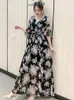 Abiti casual Summer Chiffon Florel Bandage Bodycon Long Elegante abito da sera floreale Vintage Patry Flower Sexy Maxi for Women 2024