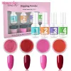 Glitter 8 In 1 Nail Art Tool Kits 18G Rode serie Dompselpoeder + 15 ml Basis Top Activator Borstel Saver Saver Liquid Dip Powder Set