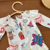 Swimwear 2023 Summer Baby Girls Swimwear Printed Cartoon Character Button Fly Shouldler Swimsuit Patchwork Lace Ruffles Kids Girl Outfit