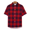 Men's Casual Shirts Red Black Plaid Vacation Shirt Check Print Hawaiian Men Harajuku Blouses Short Sleeve Custom Clothes Plus Size