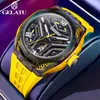 Wristwatches GELATU 6007 Automatic Mechanical Watch For Men Original Luxury Skeleton Silicone Sapphire Crystal 50ATM Waterproof Men's