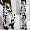 Kvinnors jeans 2024 Design Ladies Wide Leg Pants Fashion Women High midja Loose Pocket White Cow Printed Pantalones de Mujer