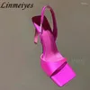 Sandaler Summer High Heels Women Candy Color Peep Toe Party Shoes Satin Back Strap Prom Sexig Gladiator Woman