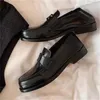 Klänningsskor Sylinjer för damer Solid Women Round Toes Chassure Femme Black Churry Mid Hells Female Loafers läder Zapatos Mujer