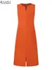 Grundläggande avslappnade klänningar 2024 Zanzea Stylish Women V Neck Sleeveless Bodycorn Sundress Elegant Summer Tanks Dress Sexy Party Work Midi Vestido Sarafansl2403