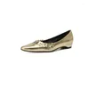 Chaussures décontractées Phoentin Designer pour femmes Slip on Basic 2024 printemps élégant 2cm Fleur bas talons Lady Party Gold Beige Pumps FT3415