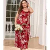 Damska odzież sutna seksowna drukowana pasek spaghetti długi satynowy Chemise Nightdress Summer Lose Casual Nightgown sukienka plus size