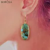 Bengelen oorbellen borosa 5pairs gouden/verzilverde ring koper turquoises bud blauwe natuursteen metalen metalen line druppel oorrang sieraden