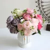 Konstgjorda blommor Peony Bouquet Silk Rose Vase For Home Decor Garden Wedding Decorative Fake Plants Christmas Garland Material 240415