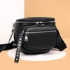 100% de piel de vaca Mujer Messenger Bag Pack Pack Zipper Back Bag Femenina Femenina Travel Homosel Puga de bolsillo Hip Bum 240419