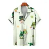 Casual shirts voor heren 2024 Summer Hawaii Beach Men Women Paarshirt Vierbladige klaver geprinte revers Rapel Korte mouw Groene bloemen