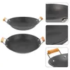 Pannor Rostfritt stål Gridle Paella Frey Pan Hushåll Takeaway Pot Cooke Double Handle Cookware