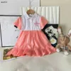 Klassiker Babyrock Kurzärmeler Lappel Prinzessin Kleid Größe 90-140 cm Kinder Designer Kleidung Sommer Rainbow Design Girls Partydress 24APRIL