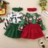 Set Ceeniu Baby Girl Christmas Outfits Santa Claus Xmas Print Romper+Bowknot Cake Kolt Christmas Set för Girls New Year Costume