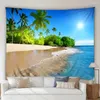 Tapisses Seaside Beach Landscape Tapestry Ocean Ocean Waves Tropical Palmor Trees Summer Home Garden Wall suspendu Art Deco Mural