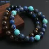 STRAND MHS.SUN CHARM HANDMADE 8MM TURQUOISE/LAPIS LAZULI NATUURLIJKE STEEN BRACKET STAPBABBELE HEALENDE HEALENDE GENOEMEN SIERRY VOOR VROUWELIJKE MENSCHADE