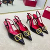 Designer high heel sandals pointed toe high heels cm 8cm 10cm classic metal V buckle nude black and red wedding shoes summer with dust bag 35-44