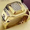 Band Rings Classic High-quality Mens Domineering Gold ColorMens Ring Inlaid Zircon Stones Wedding Noble Punk Jewelry H240424