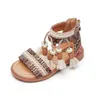 Sandaler etniska retro barn mode casual skor tassels 2023 tillbaka blixtlås sommar nya andningsbara flickor sandaler barn mönster gladiator 240423