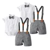 Blazers 2022 Summer New Baby Boy Gentleman Suit Bow Thin Strap Romper Children Clothes Sets Short Sleeves Shirt 3350