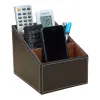 BINS 2023 1st Leather Läder Remote Control Organizer Telefon Desktop Storage Box Organizer Box Closet Organizer Lagringslåda trälåda