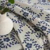 1PC Bohemian Floral Printed Vintage Blue Tracloth, rektangelform, lämplig för festrestaurangkök café varje säsong dekorativt bordsskydd