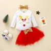 Sets Christmas Glitter Bow born Baby Girl 3PCS Lounge Set Children's Long Sleeve Babysuit Mesh Skirt Kids Clothes Set 3 6 18 12 Month