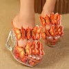 Sandales d'été Sandales à double bande à double bande transparente Crystal High Heels Flower Plateforme 10 cm Cendages Chaussures pour femmes