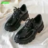 Casual Shoes Thick Flat Leather Pumps Black Lace-up Round Toe British Style Dress Women Arrival Soft Sole Neutral