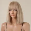 Wigs Bob Blonde 100% Remy Human Hairs for Women Natural Straight Short Beige Wigs with Full Bangs Heat Resistant Human Hair Wig Daily