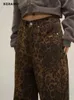 Women's Jeans Dark Brown Leopard Print Jeans Women Denim Pants Female Oversize Wide Leg Trousers Streetwear Hip Hop Vintage Loose Casual Pants 240423