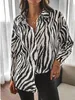 Plus Size Casual Top Womens Zebra Printknopf Button Up Long Sleeve Revers Collar Hemd 240419