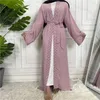 Etniska kläder muslimska kofta abayas snörning klänningar för kvinnor vanligt pärlast öppna abaya kläder casual robe femme caftan islam