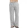 Men's Pants Casual Trousers For Men Solid Color Sweatpants Cotton Linen With Elastic Waist Travel School
