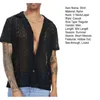 Men's Casual Shirts Cotton Sheer Openwork Men See-through Mesh Sexy Lace Short Sleeves Transparent T-shirt Summer Tops Solid Trendy Cardigan