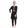 Ethnic Clothing Summer Muslim Girls Swimwear Burkinis Color-Matching Long Sleeve Three Pieces Tops Pants Cap Swimming Clothes Arab Kids