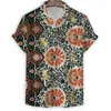 Camisas casuais masculinas impressam 3D Prind étnica Totem Floral Hawaiian Camisa Homem de verão Férias de manga curta Botão Tops Blusa da lapela da praia