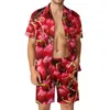 Suits-survains masculins Cherries Red Pleach Belk Men Set Fruits Fruits Casual Shirt Set Summer Graphic Shorts Two-on Deux pièces Retro Suit plus taille