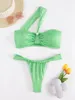Kvinnors badkläder sexig glitter grön en axel bandeau bikinis sätter två stycken hög midja thong baddräkter kvinnor biquini baddräkter