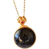 Pendants Black Jade Round Heart Pendant Necklace For Lady Summer Accessories S925 Chain Women Jewelry