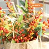 Flores decorativas 6 COLORES Simulação Artificial Christmas Berry Branch Single Flor para decoração de casa Floral No Vaso