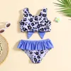 Women's Swimwear Girls Summer Beachwear Toddler Bowknot Leopard Printed Ruffles Two Piece Swimsuit Bikini High Waisted 2