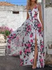 Robes décontractées à imprimé floral Spaghetti V. couche couche Stit Robe d'été Femme sans manches maxi