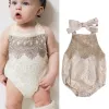 Één-stuks mooie baby meisje rompers zomer baby mouwloze backless kanten jumpsuit peuter romper babymeisjes kleren pasgeboren sunsuit